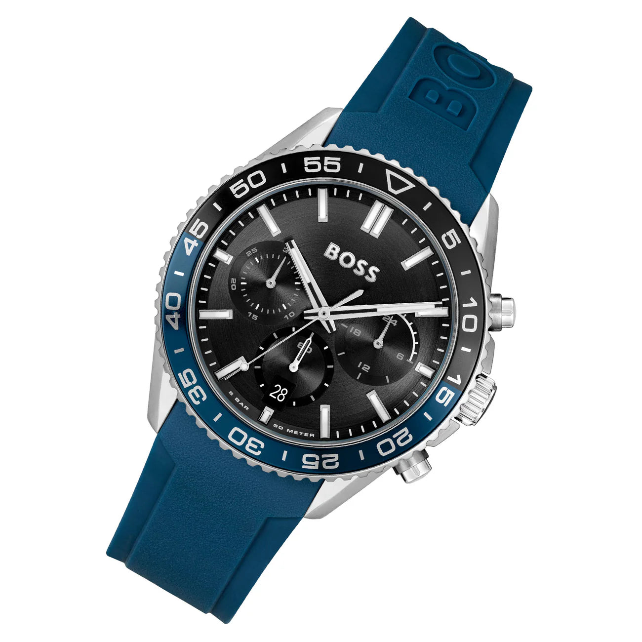 Hugo Boss Blue Silicone Black Dial Chronograph Men's Watch