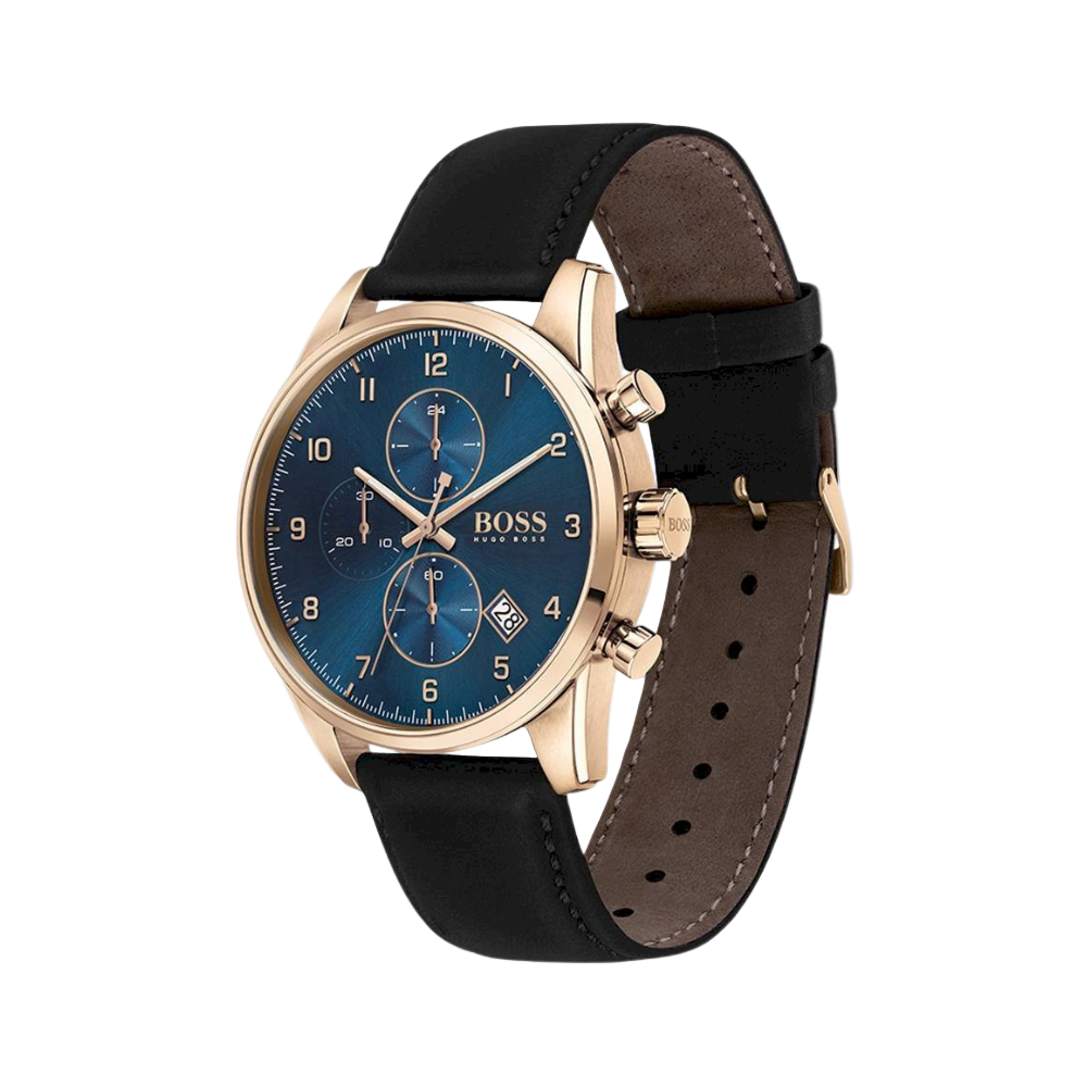 Hugo Boss Skymaster Black Leather Mens Watch