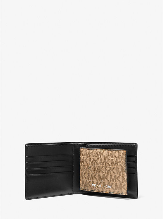 Pebbled Leather And Logo Billfold Wallet With Passcase