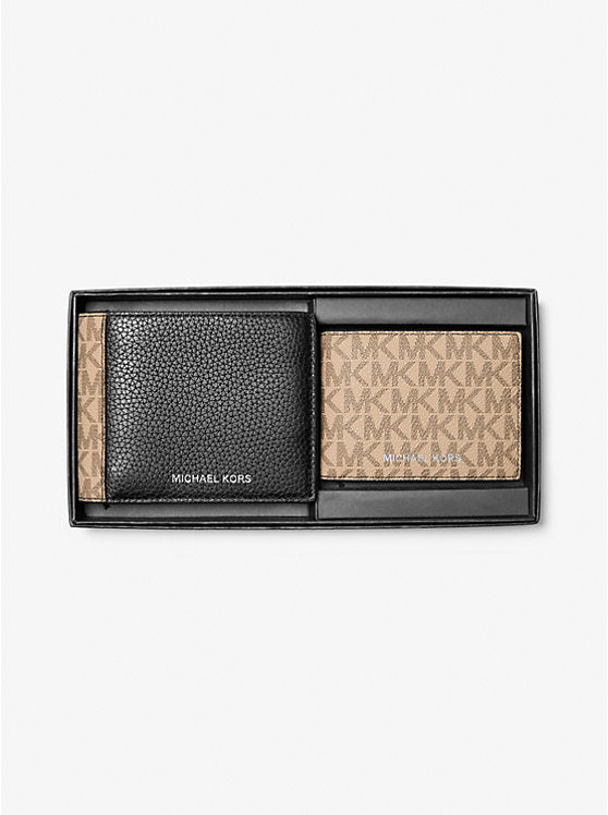 Pebbled Leather And Logo Billfold Wallet With Passcase