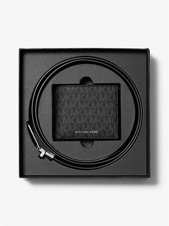 Signature Logo Billfold Wallet And Belt Gift Set