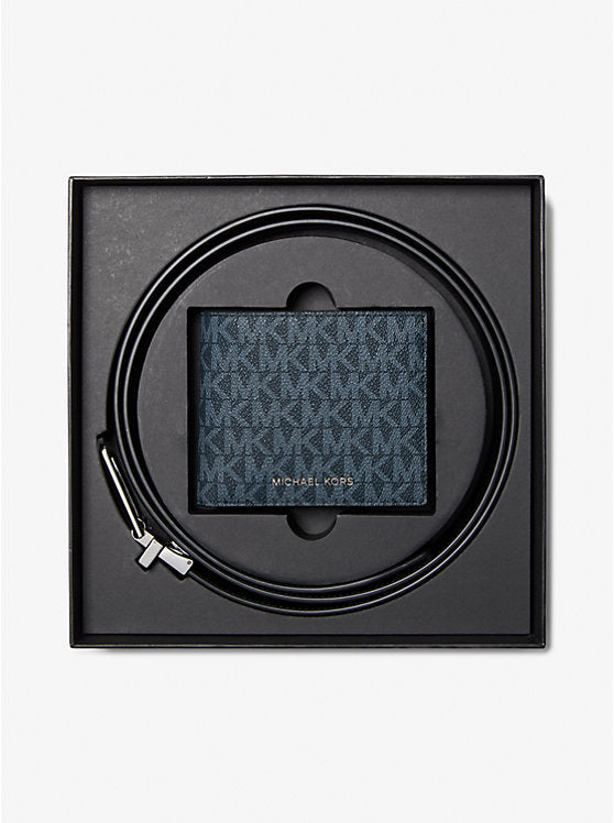 Signature Logo Billfold Wallet And Belt Gift Set