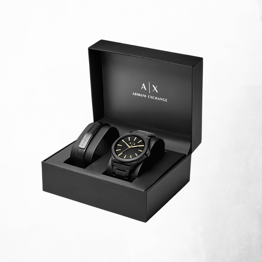 Armani Exchange Matte Black Watch And Bracelet Set