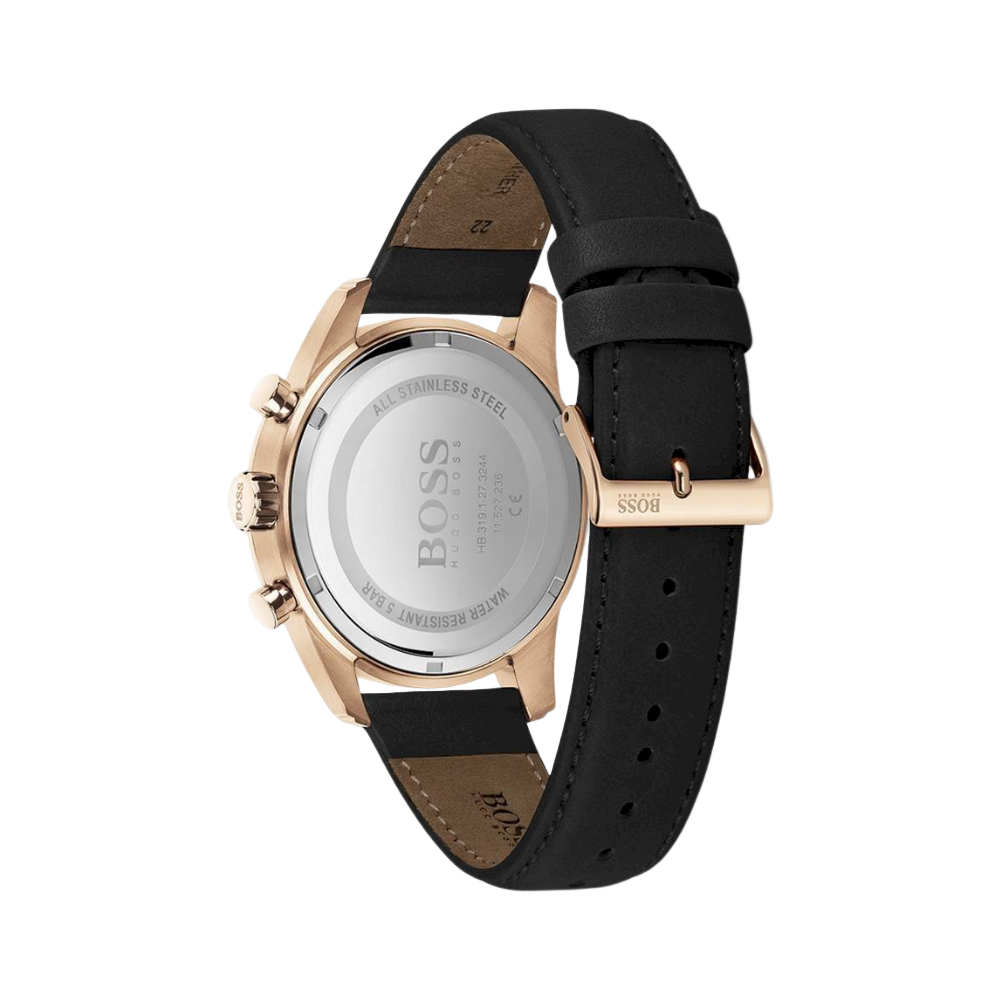 Hugo Boss Skymaster Black Leather Mens Watch
