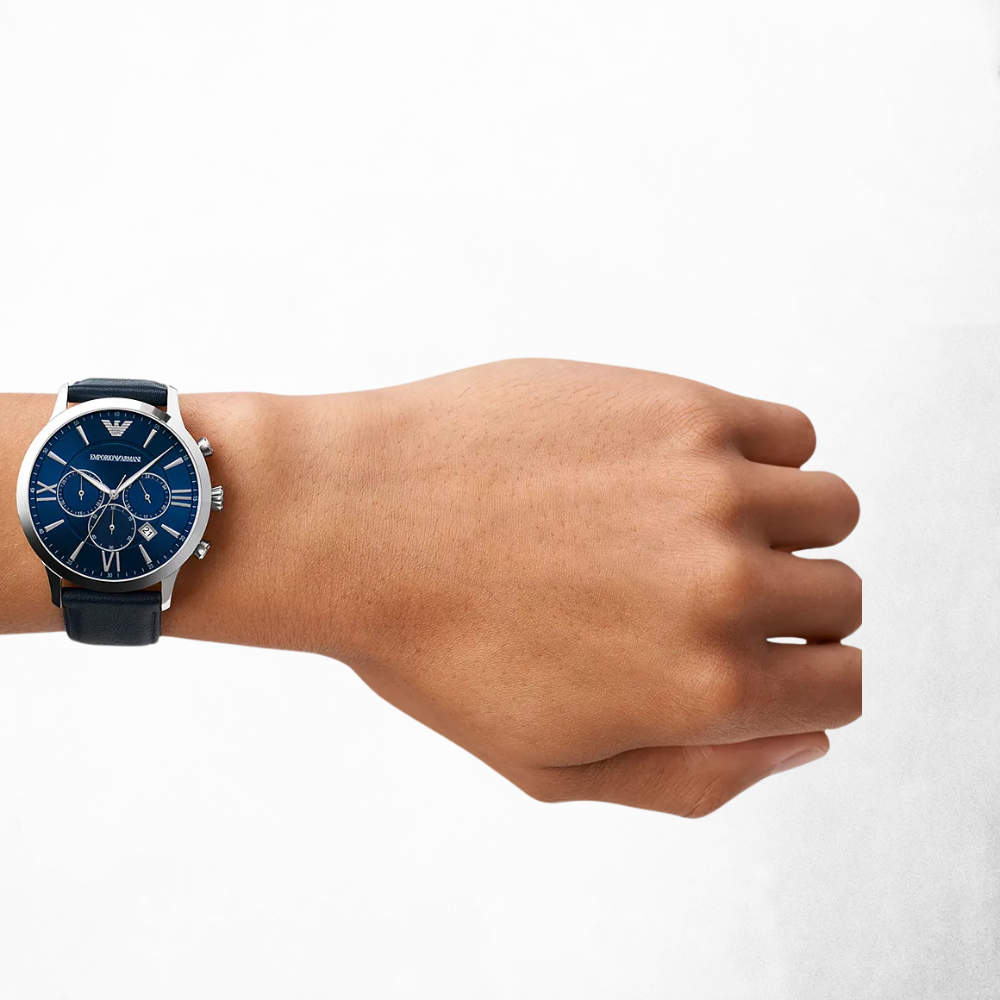 Emporio Armani Men's Chronograph Blue Leather Watch