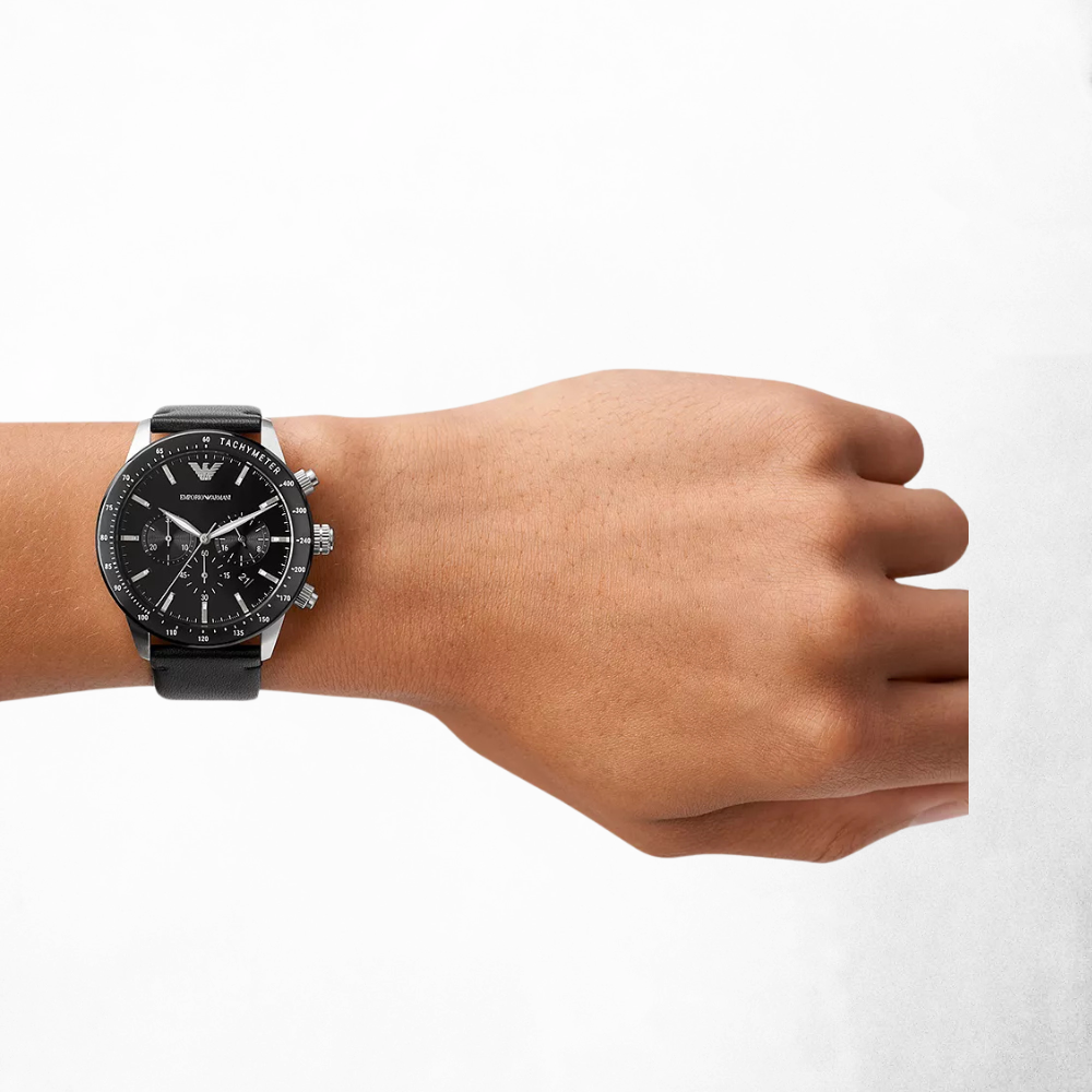 Emporio Armani Men's Chronograph Black Leather Watch