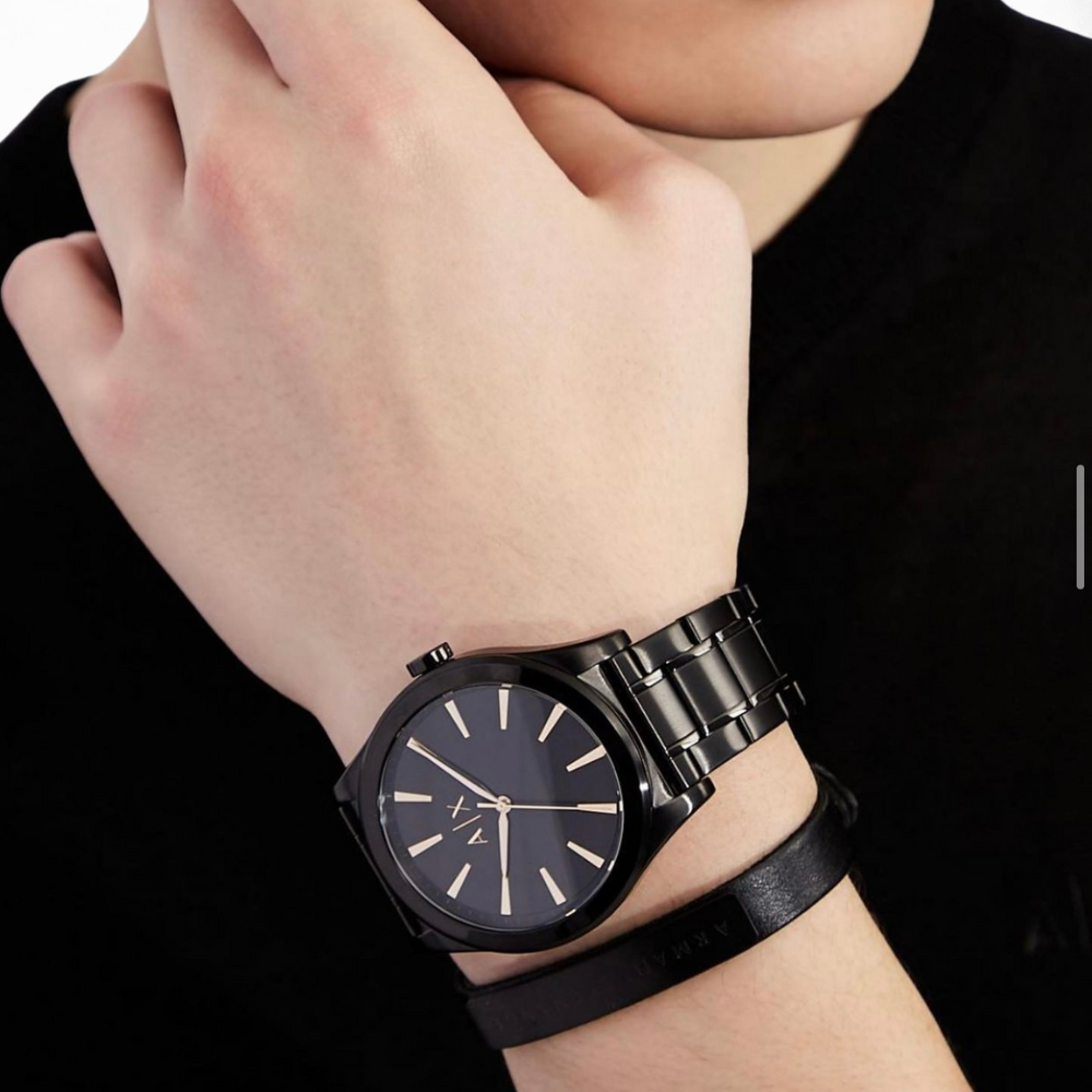 Armani Exchange Matte Black Watch And Bracelet Set