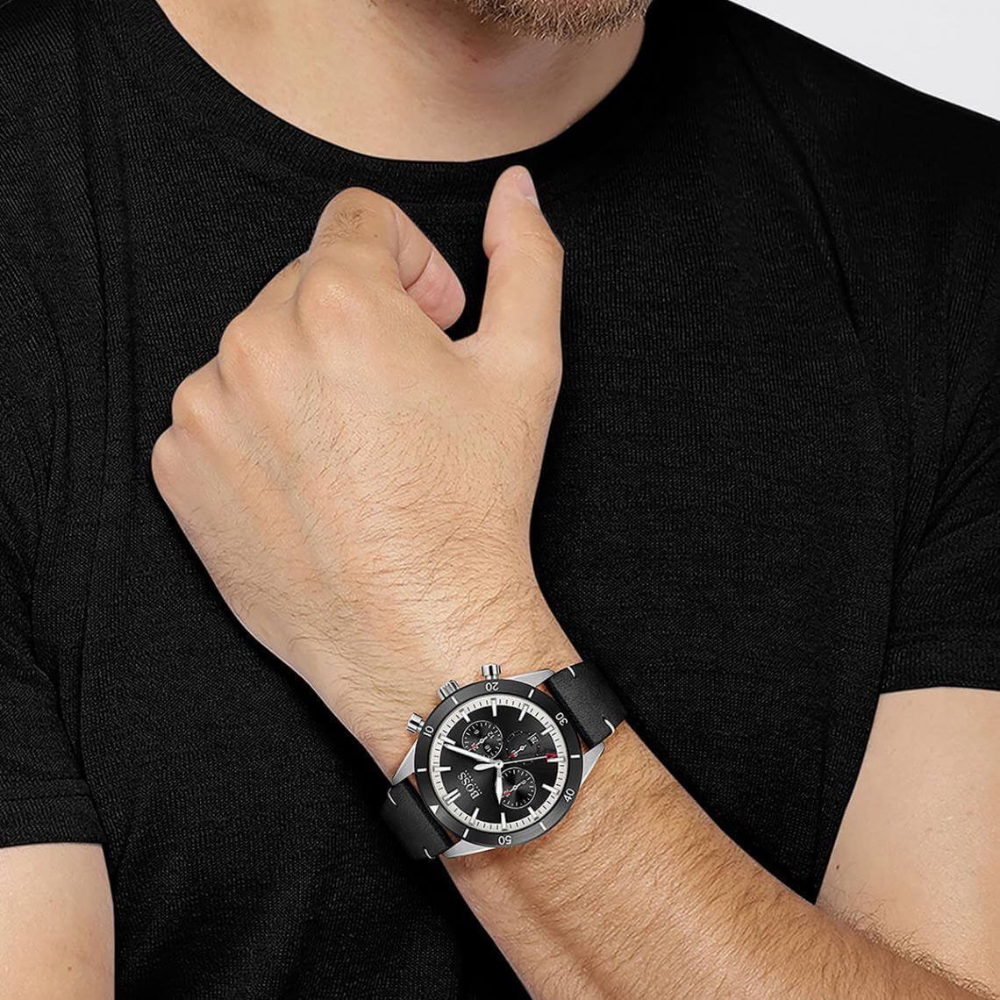 Hugo Boss Chronograph Black Dial Black Strap Watch