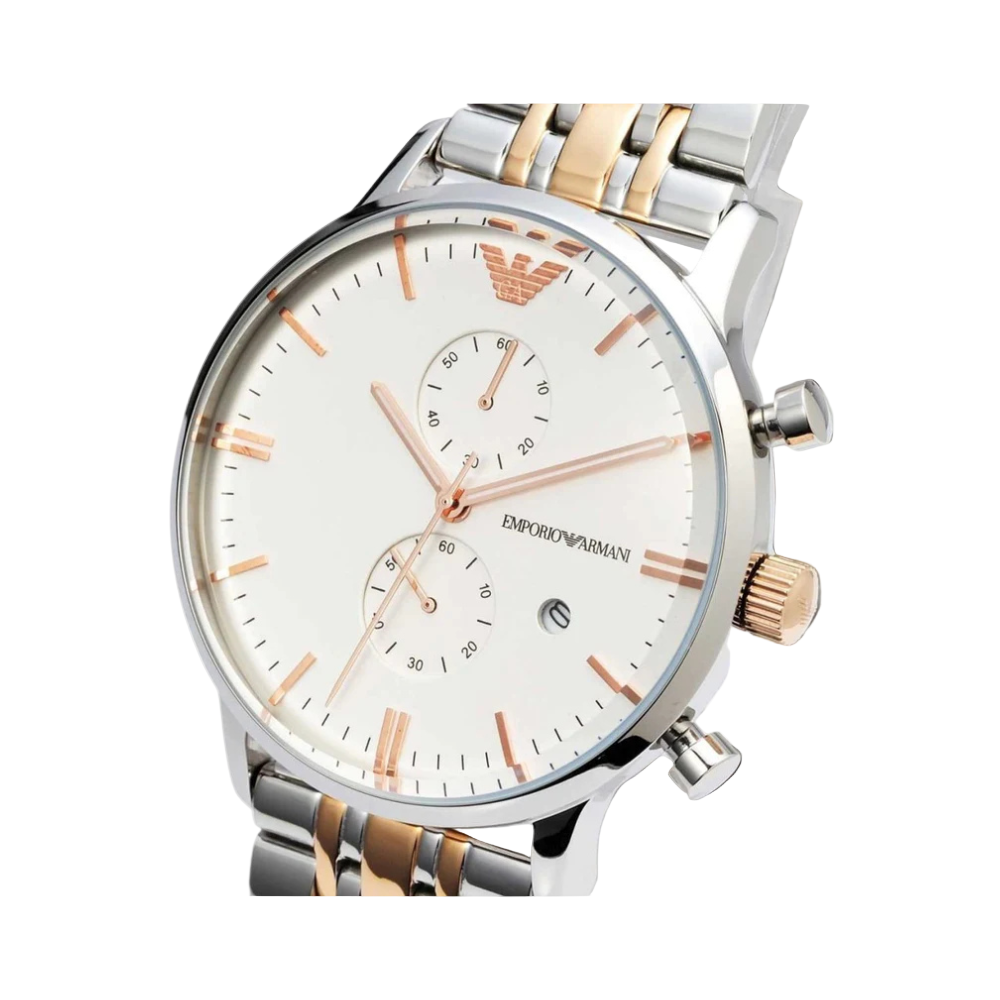 Emporio Armani White Dial Two Tone Mens Watch