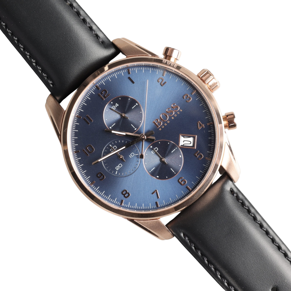 Hugo Boss Skymaster Black Leather Mens Watch