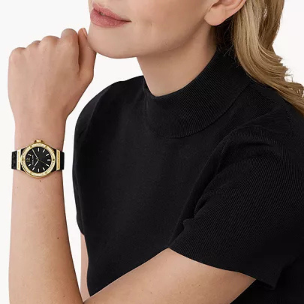 Michael Kors Mini Lennox Three Hand Black Silicone Watch