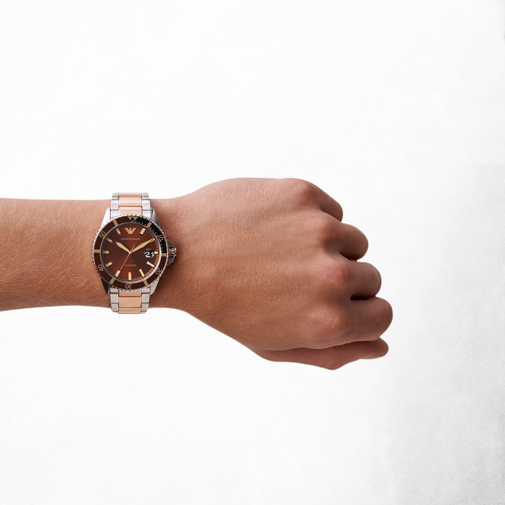 Emporio Armani Three-Hand Two Tone Date Stainless Steel Watch