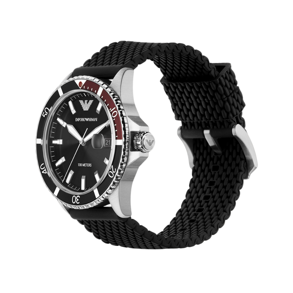 Emporio Armani Three-Hand Black Mesh Silicone Watch