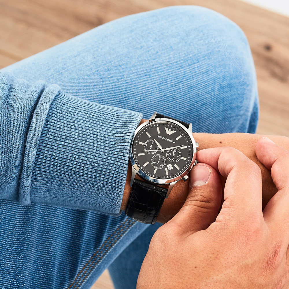 Emporio Armani Men's Chronograph Black Leather Watch