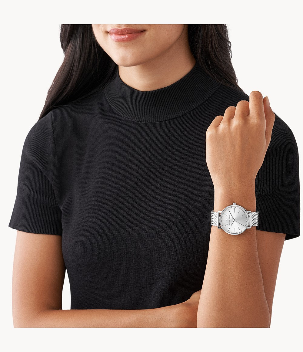 Michael Kors Women’s Pyper Three-Hand Silver Watch