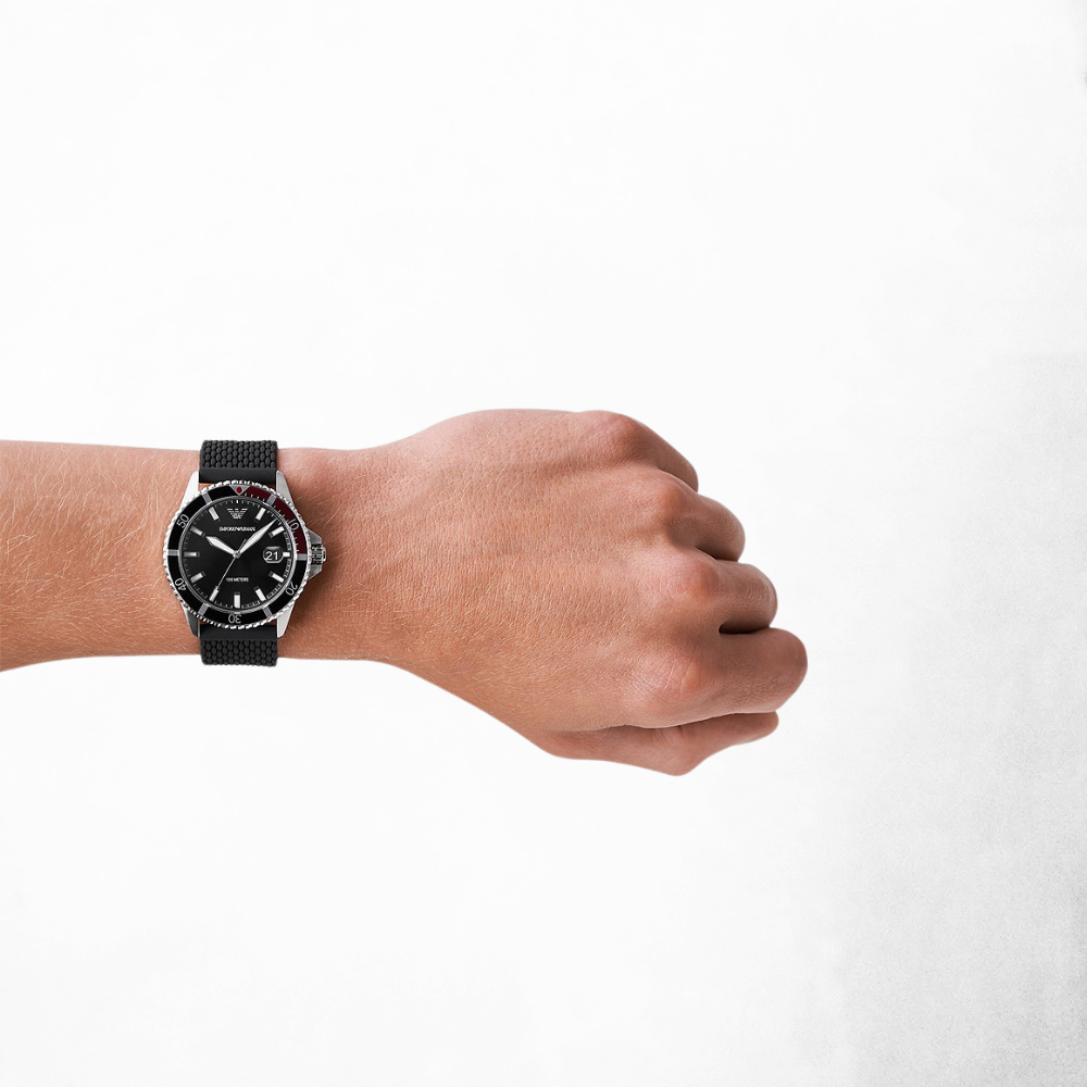 Emporio Armani Three-Hand Black Mesh Silicone Watch