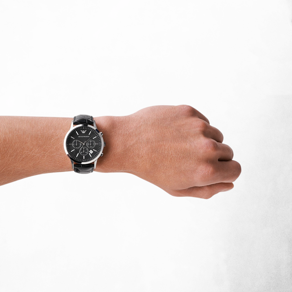 Emporio Armani Men's Chronograph Black Leather Watch