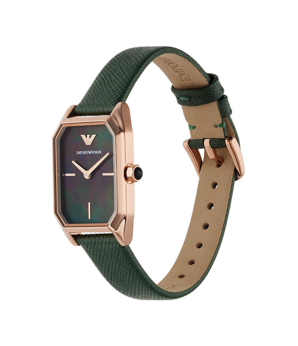 Emporio Armani Women'S Two-Hand Green Leather Watch
