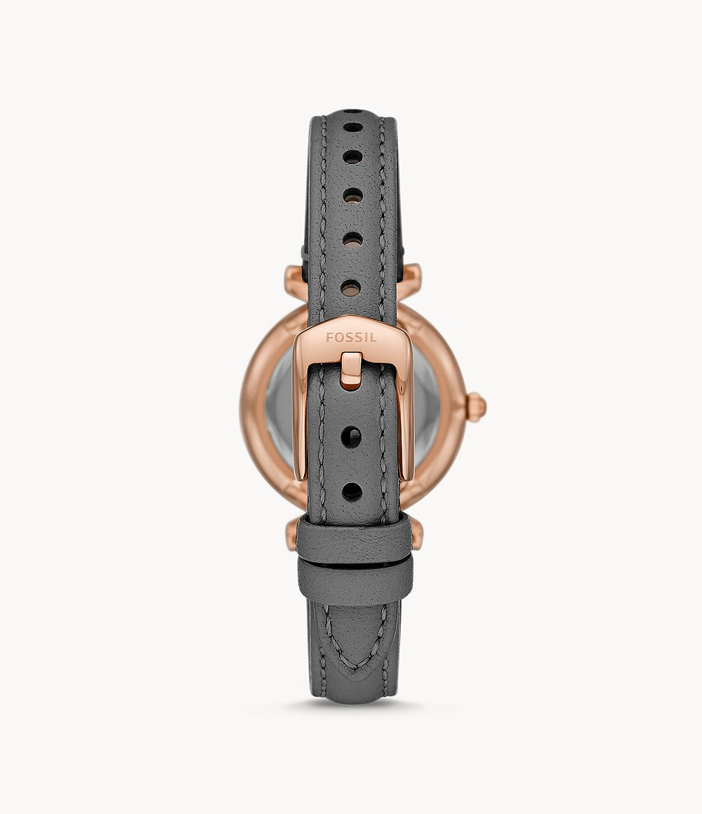 Fossil Carlie Mini Three-Hand Gray Leather Watch