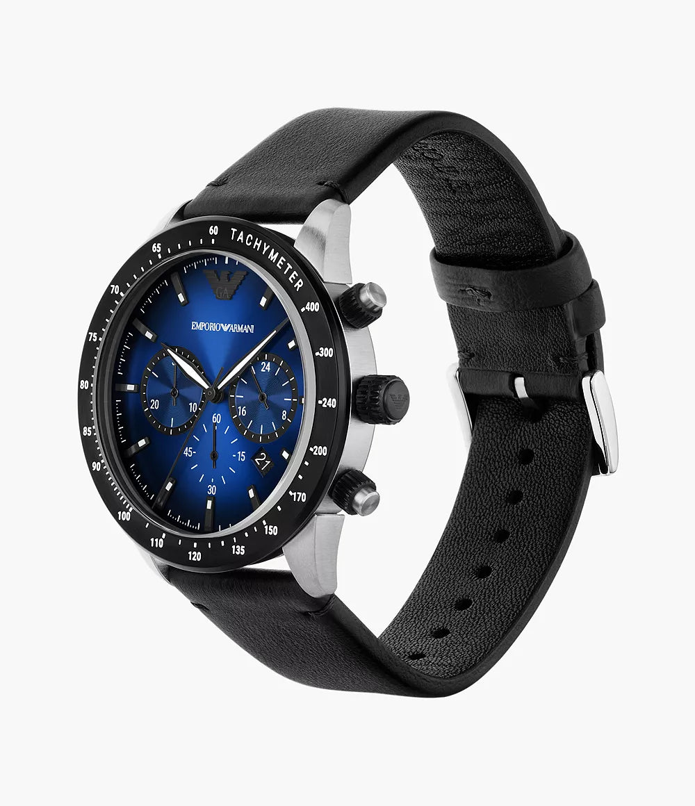 Emporio Armani Chronograph Black Leather Watch