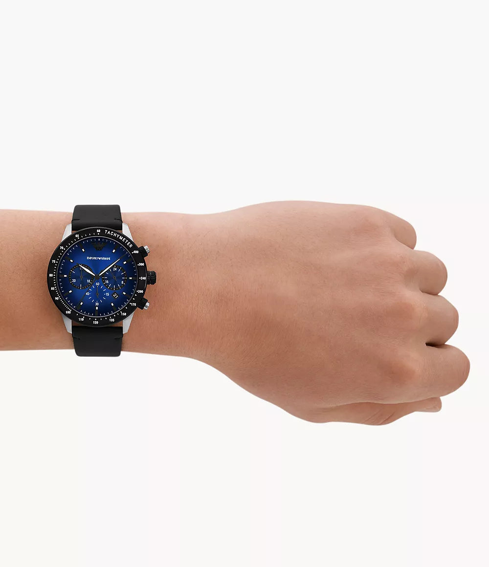 Emporio Armani Chronograph Black Leather Watch