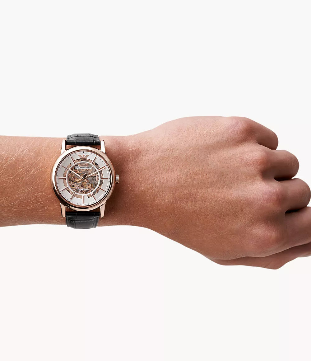 Emporio Armani Men's Automatic Black Leather Watch