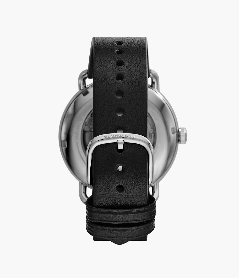Emporio Armani Multifunction Black Leather Watch