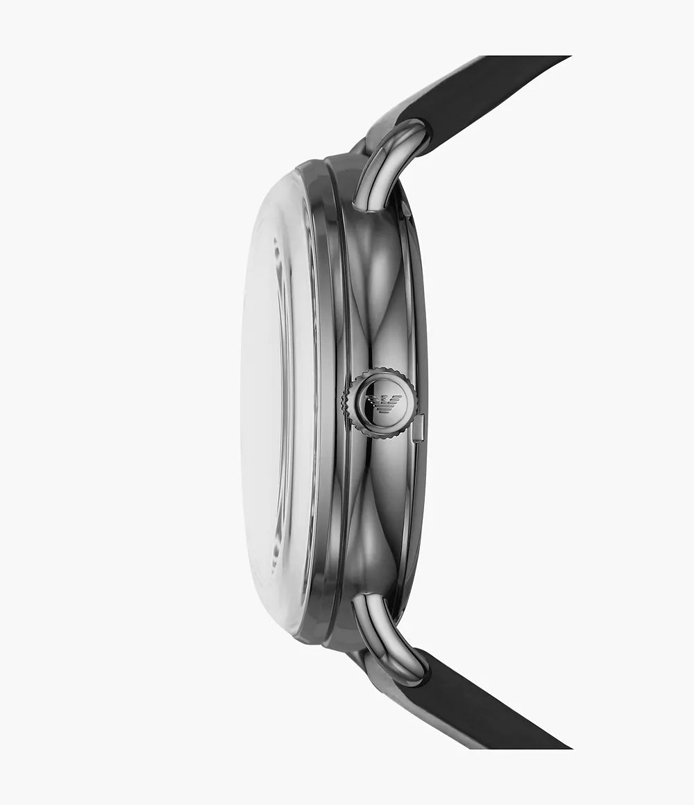 Emporio Armani Multifunction Black Leather Watch