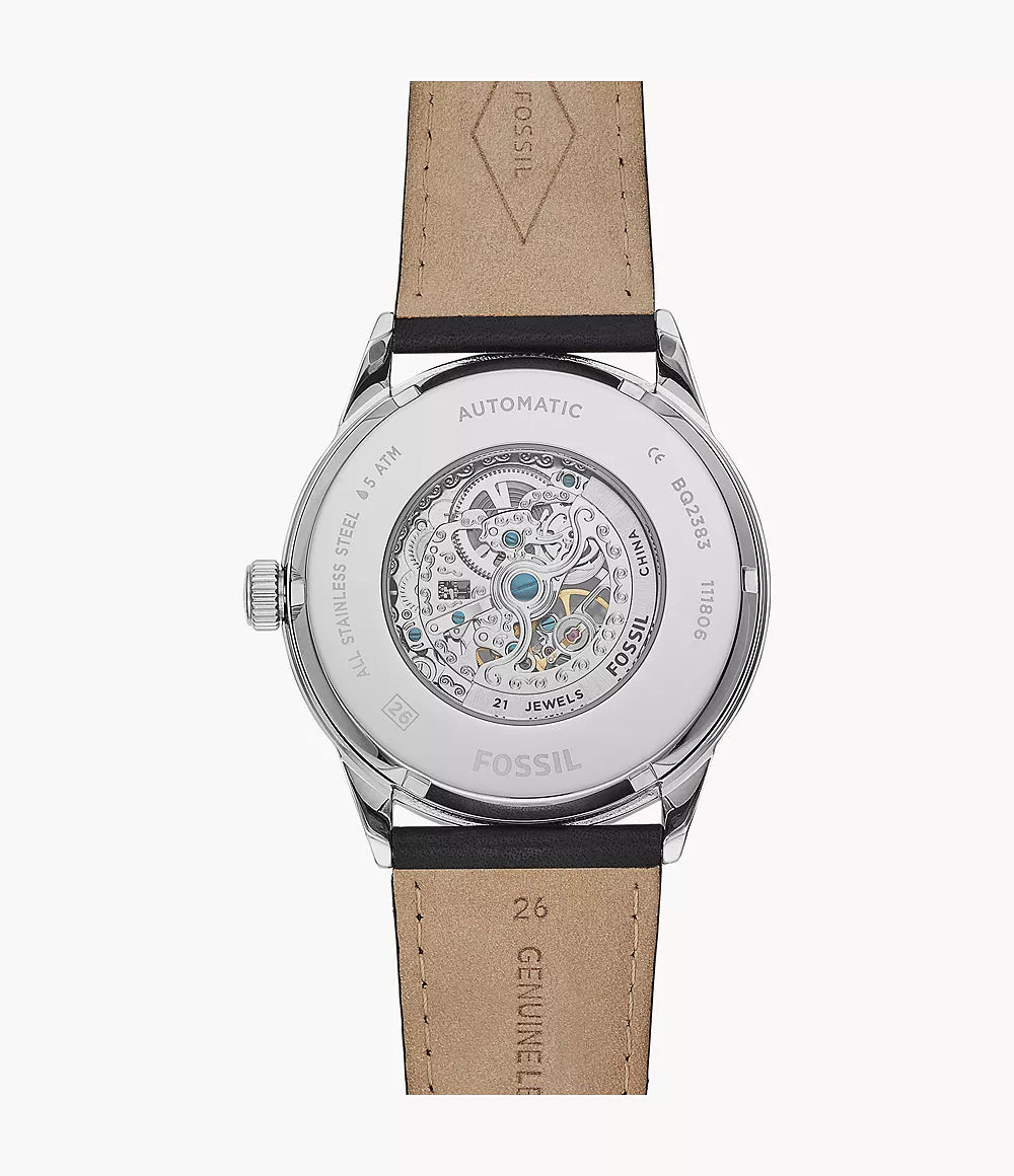 48Mm Flynn Automatic Black Leather Watch