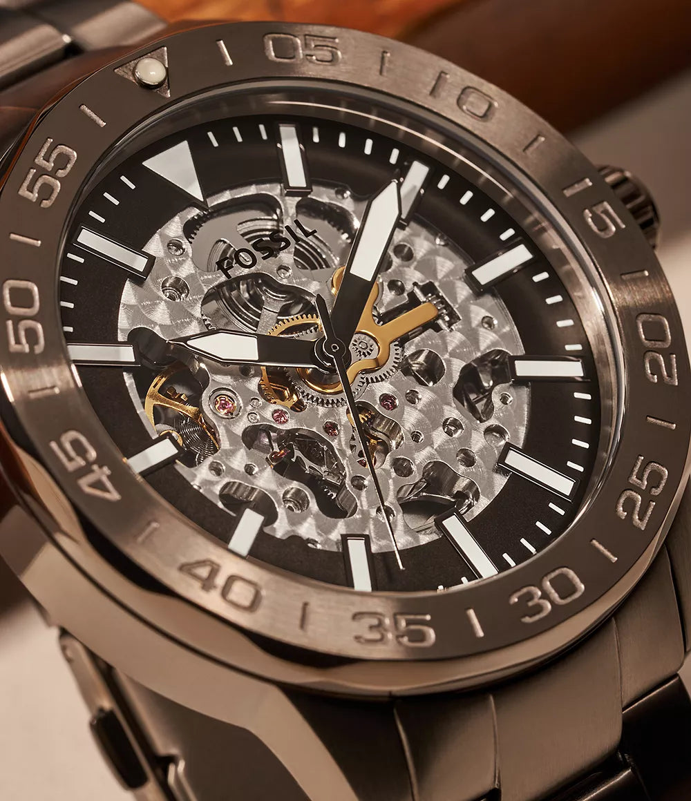 Fossil Bannon Automatic Smoke Stainless Steel Watch