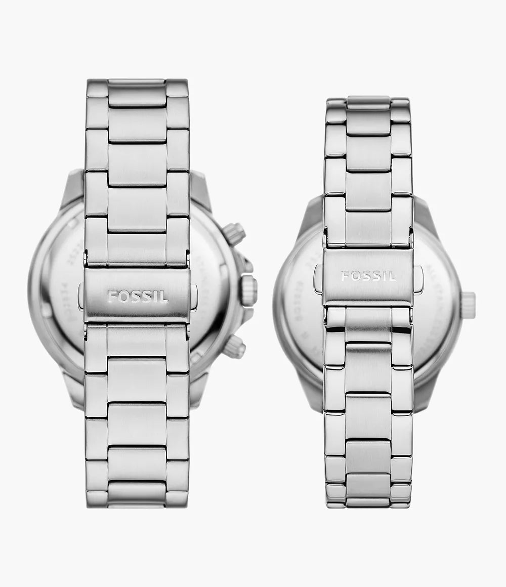 Fossil His and Hers Multifunction Stainless Steel Watch Box Set