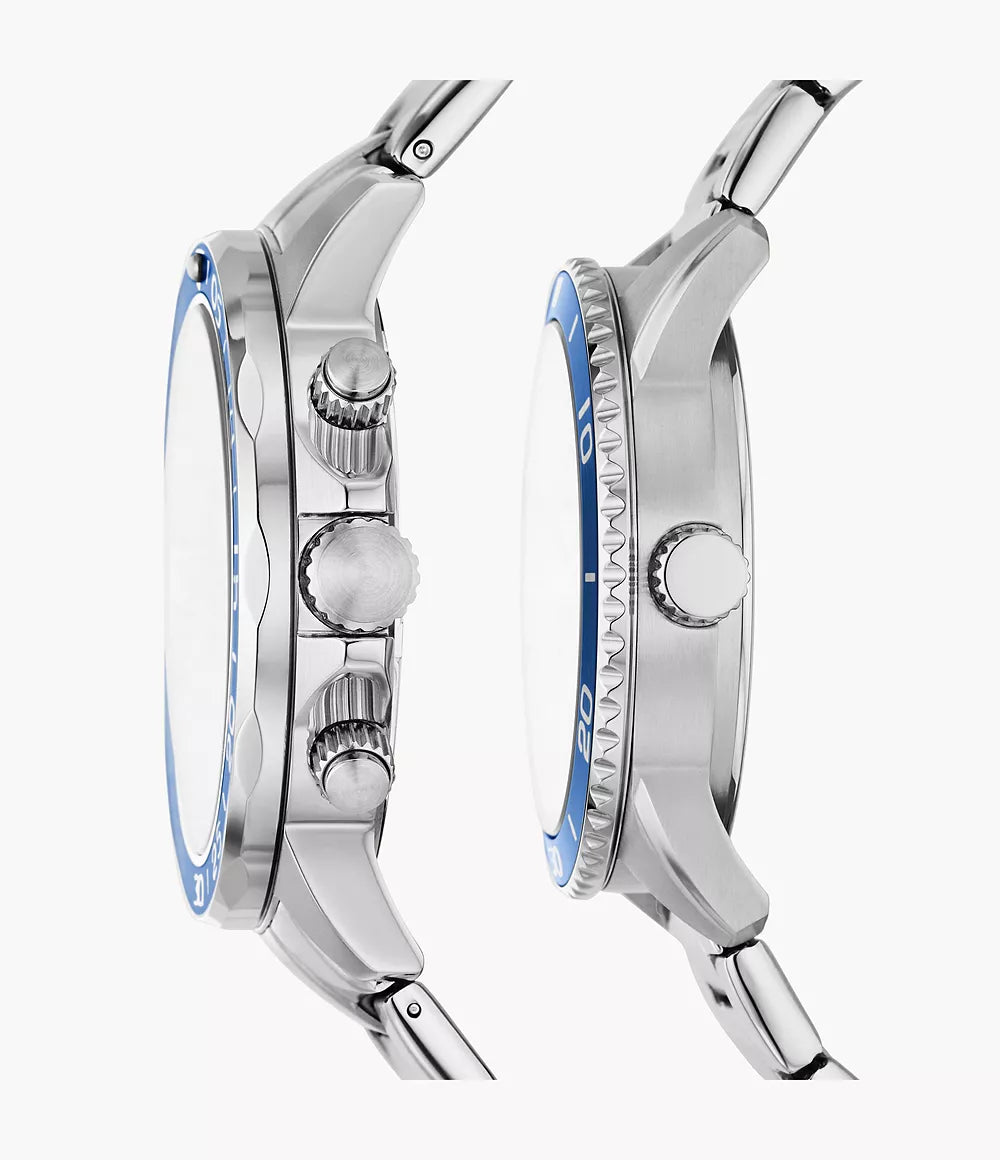 Fossil His and Hers Multifunction Stainless Steel Watch Box Set
