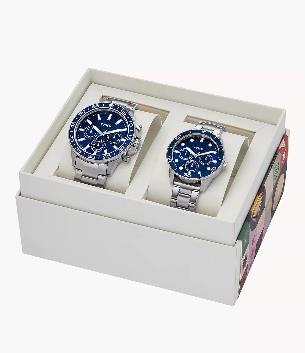 Fossil His and Hers Multifunction Stainless Steel Watch Box Set