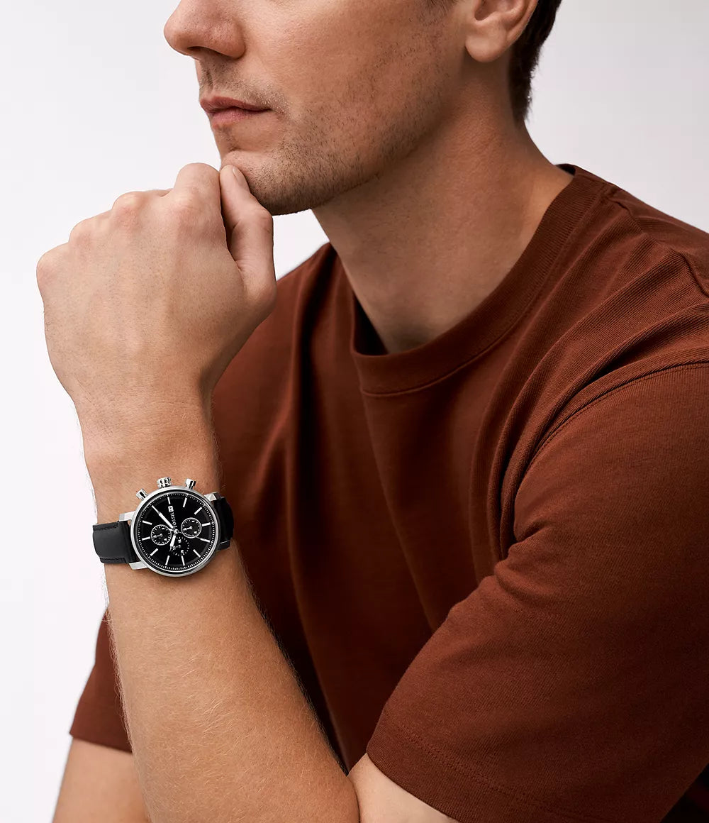 Rhett Multifunction Black Litehide™ Leather Watch