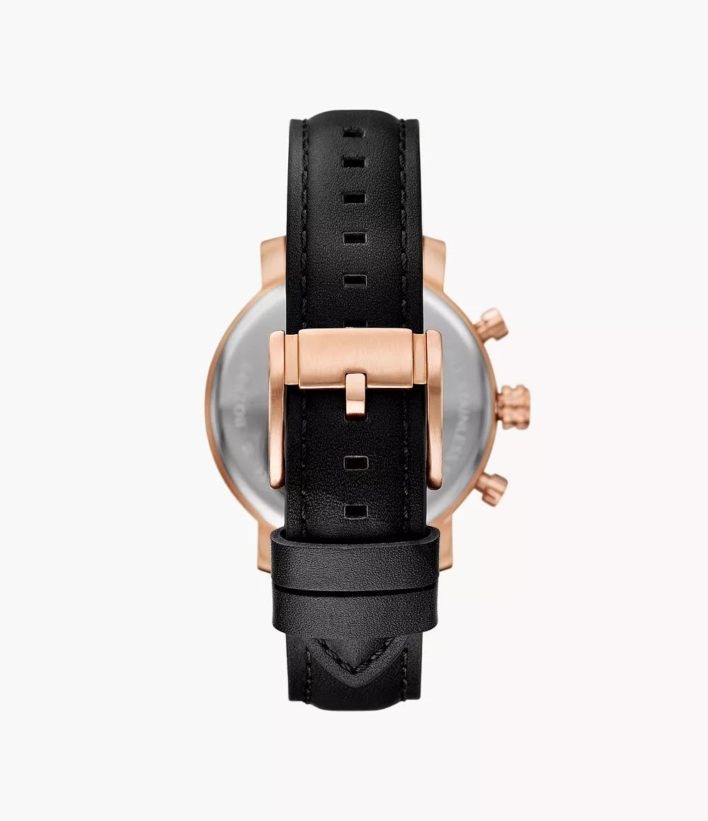 Rhett Multifinction Black Leather Watch
