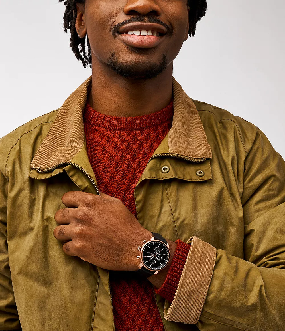 Rhett Multifinction Black Leather Watch