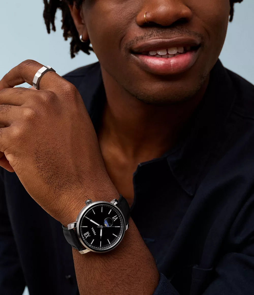 Rhett Multifunction Black Leather Watch