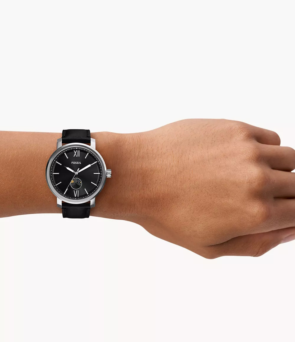 Rhett Multifunction Black Leather Watch