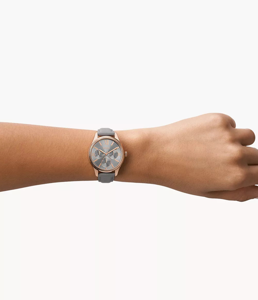 Rye Multifuntion Gray Leather Watch