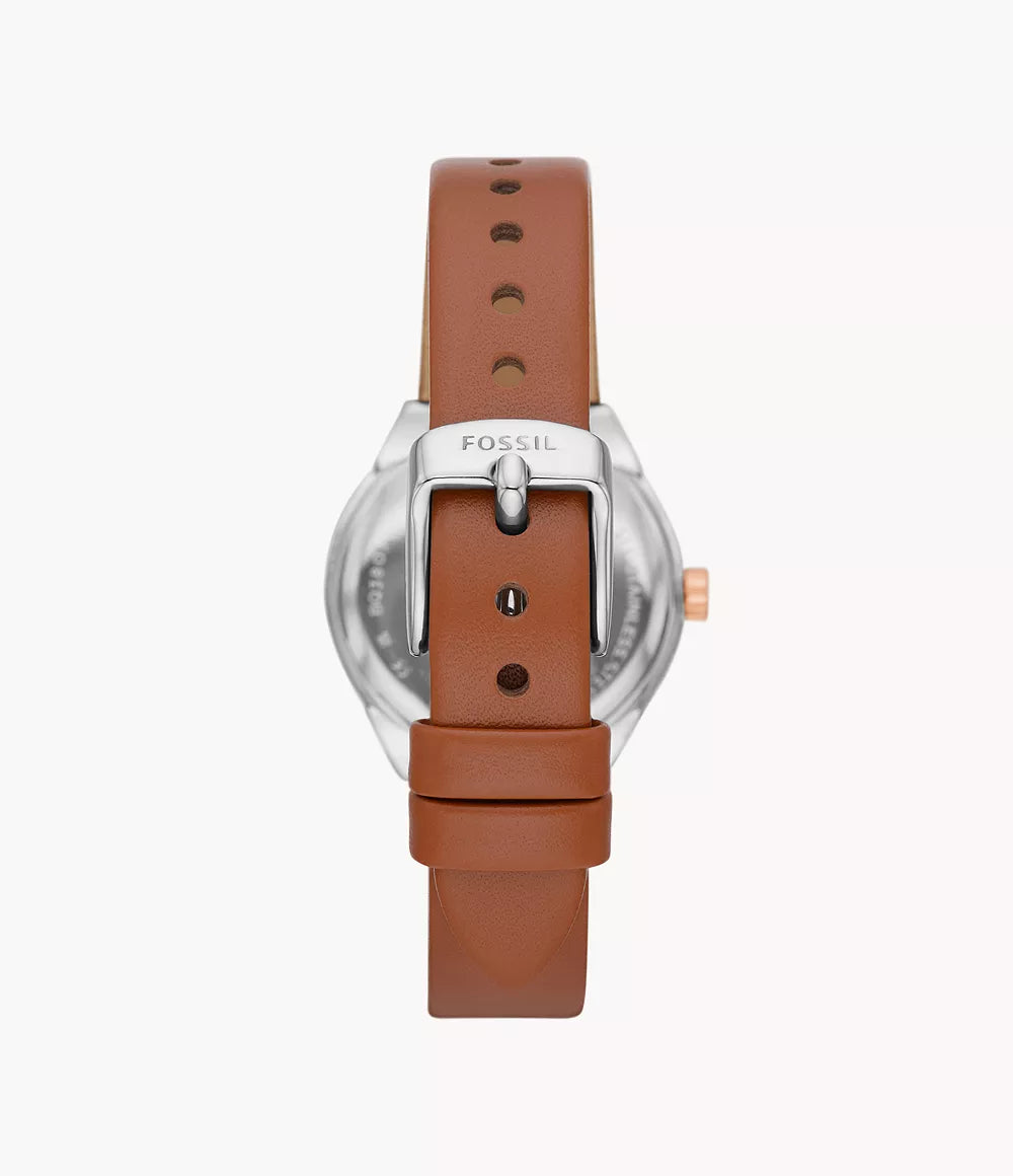 Eevie Three-hand Date Brown Leather Watch