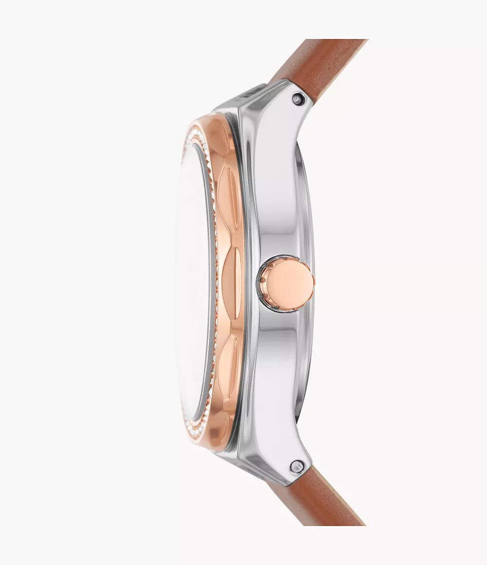 Eevie Three-hand Date Brown Leather Watch
