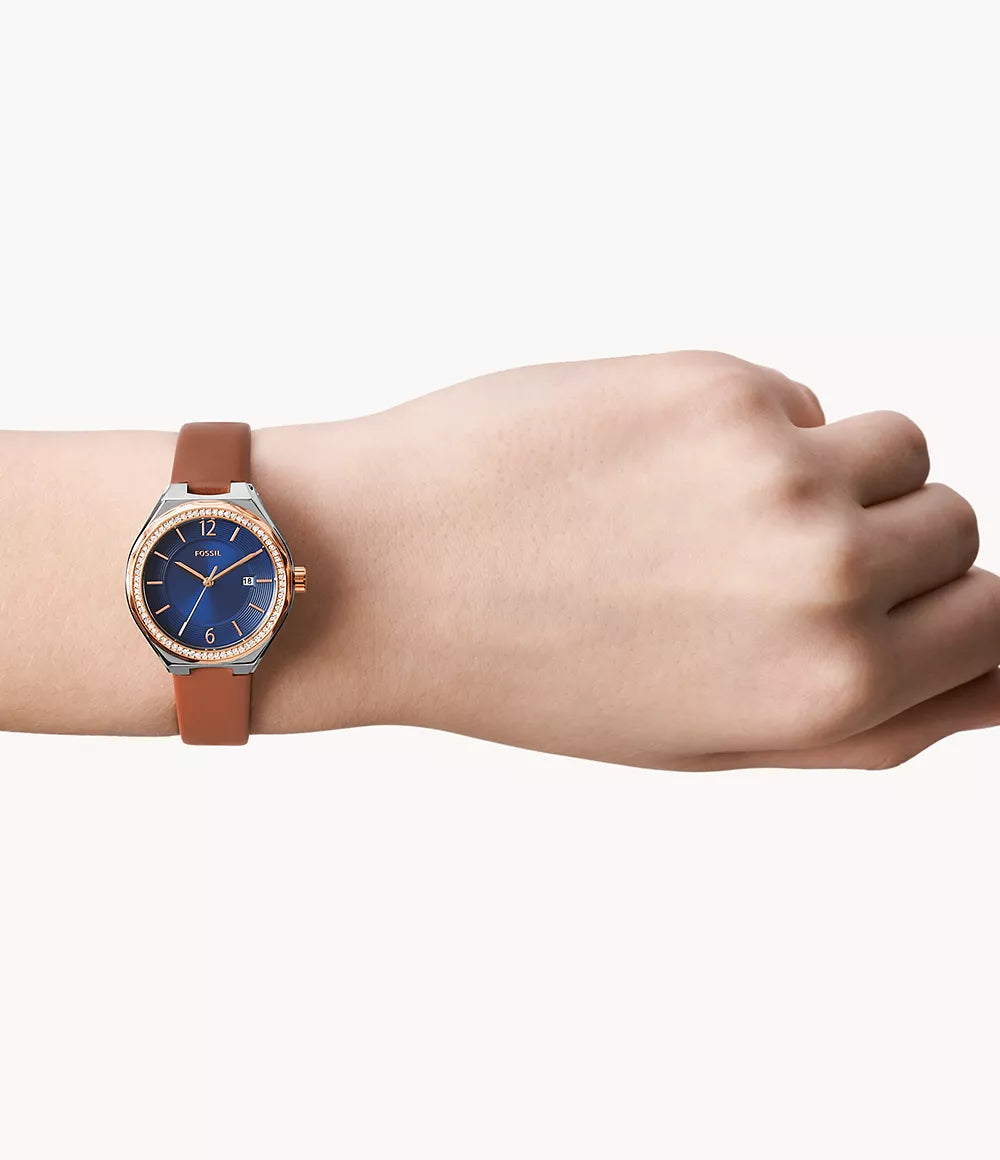Eevie Three-hand Date Brown Leather Watch