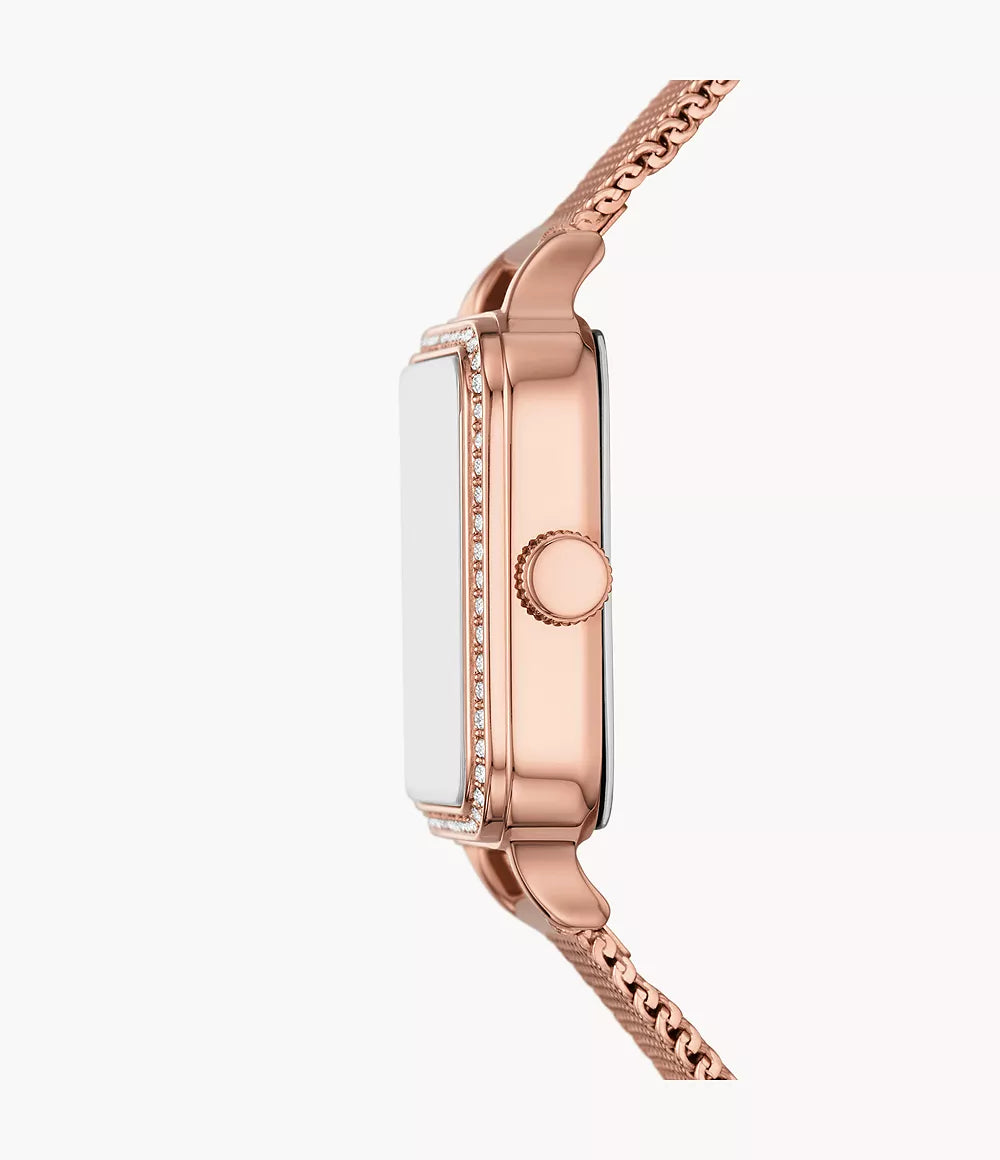 Colleen Three-Hand Rose Gold-Tone Stainless Steel Mesh Watch