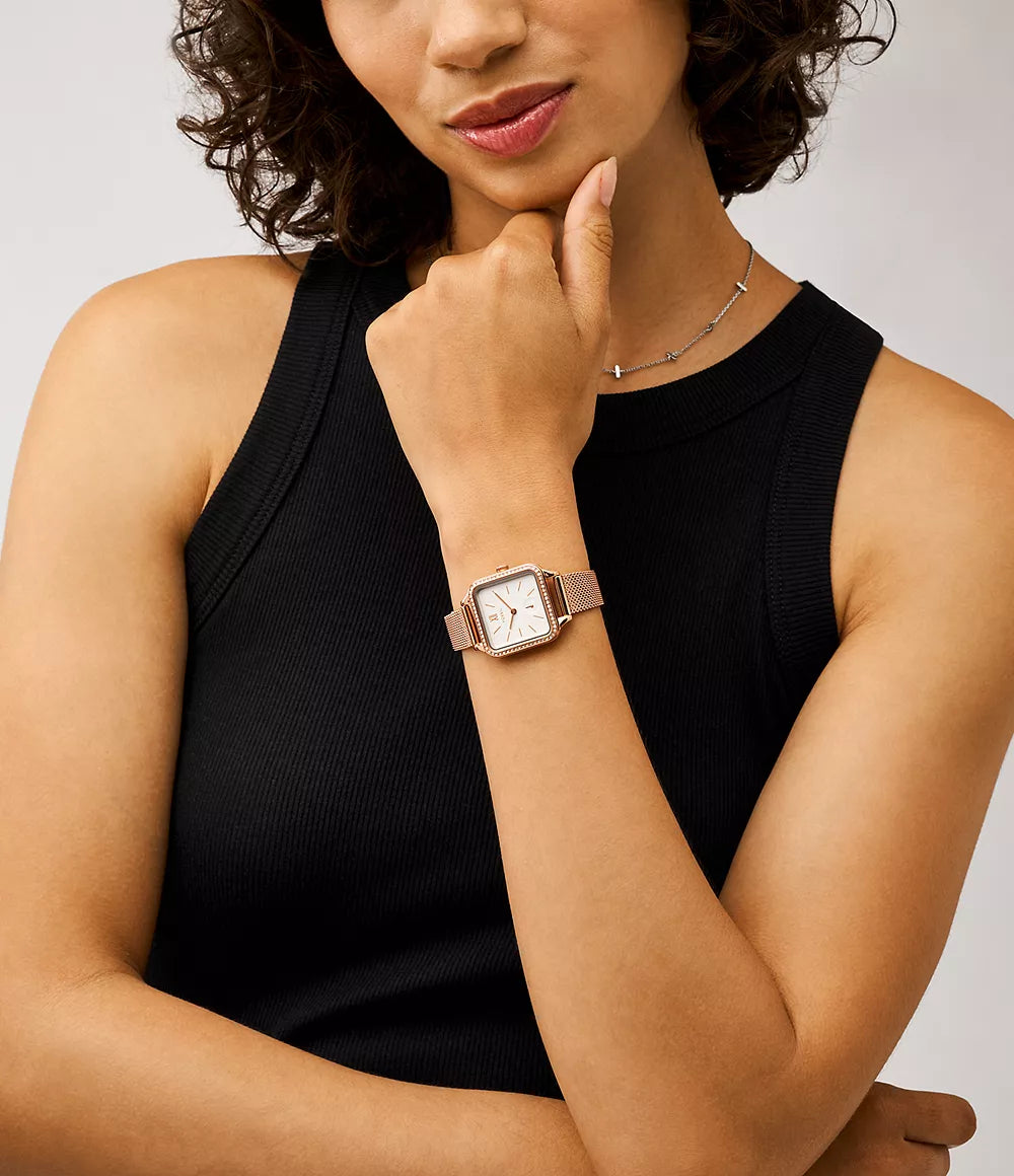 Colleen Three-Hand Rose Gold-Tone Stainless Steel Mesh Watch