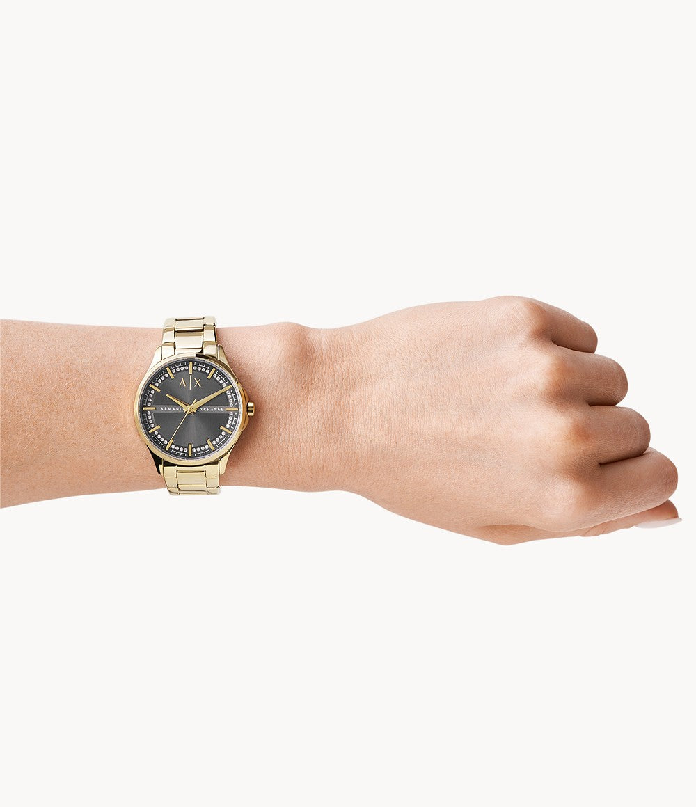 Armani Exchange Three-Hand Gold Tone Ladies Watch