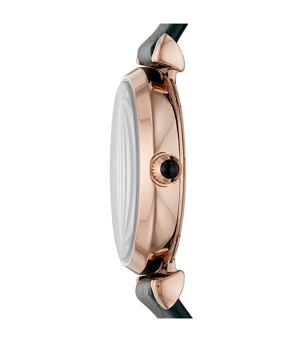 Emporio Armani Women'S Two-Hand Black Leather Watch