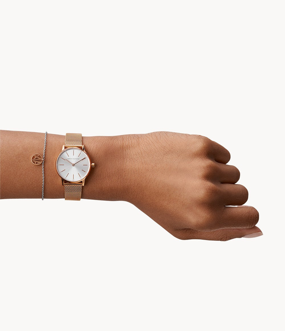 Armani Exchange Rose Gold-Tone Watch And Bracelet