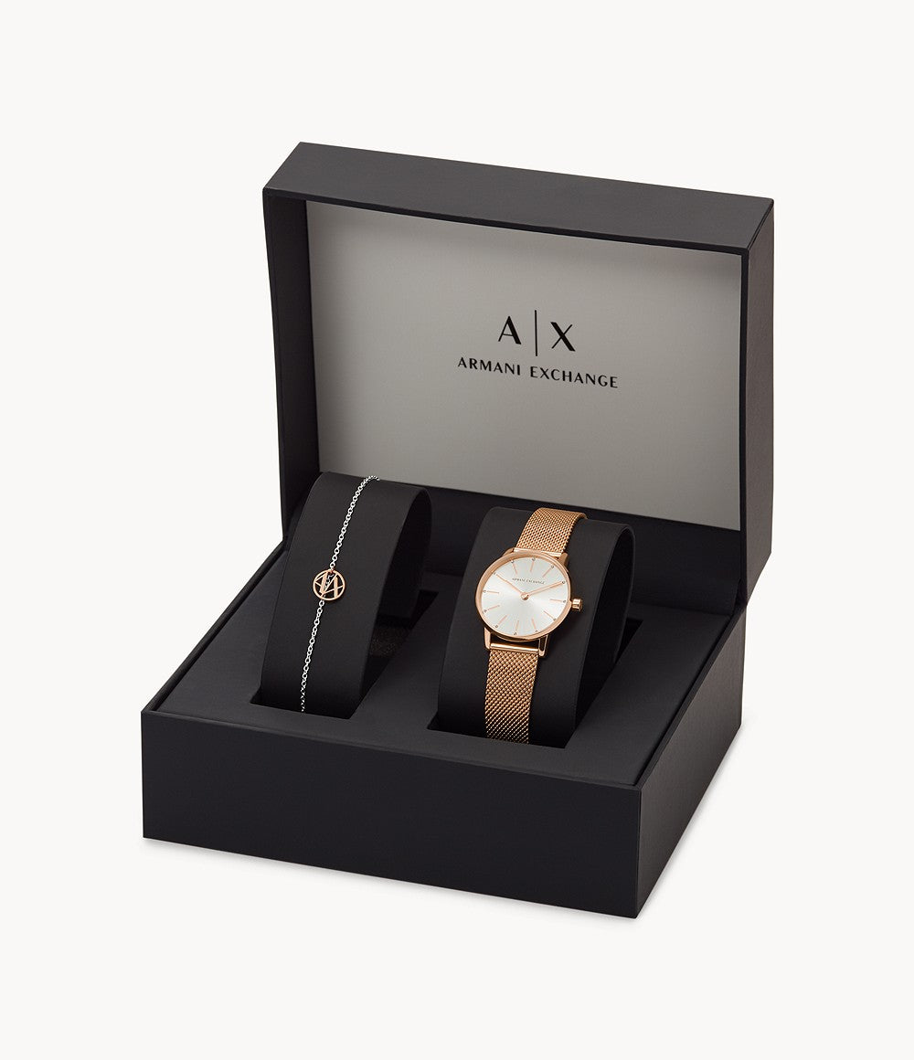 Armani Exchange Rose Gold-Tone Watch And Bracelet