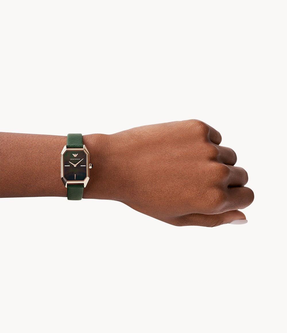 Emporio Armani Women'S Two-Hand Green Leather Watch