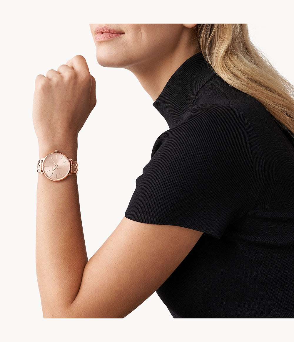 Michael Kors Women’S Pyper Three-Hand Rose Gold-Tone Watch